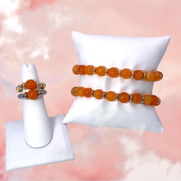NWT Wool + Pepper Co. Sunstone Beaded Bracelet & Ring Set - Picture 1 of 7